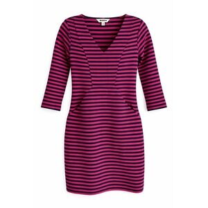 Boden Pink Blue Striped V-Neck Pocket Dress 3/4 Sleeve Size 4